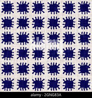 Indigo blu fiore blocco stampa tinta tessuto di lino sfondo. Campione giapponese di ripetizione batik tessuto senza cuciture. Sfocatura floreale organica afflosciata Foto Stock