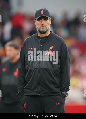 Il direttore di Liverpool Jurgen Klopp durante la partita della Premier League al Brentford Community Stadium di Londra. Data foto: Sabato 25 settembre 2021. Foto Stock