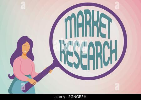 Firma visualizzazione di ricerche di mercato. Parola per l'azione di raccogliere informazioni sui consumatori indagine astratta e trovare indizi, cercando Foto Stock