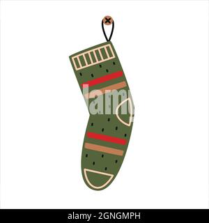 Calza verde di natale per i regali. Illustrazione vettoriale di Natale Illustrazione Vettoriale