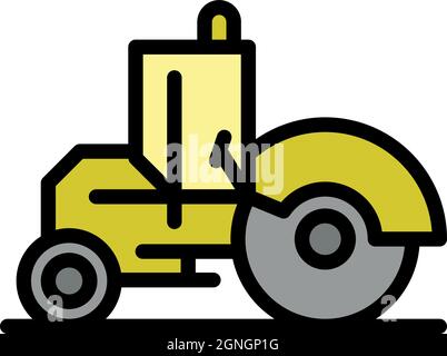 Icona rullo strada costruttore. Profilo costruttore Road Roller vettore icona colore piatto isolato Illustrazione Vettoriale