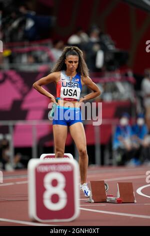 Sydney McLaughlin in competizione nelle Olimpiadi di Tokyo del 2020. Foto Stock