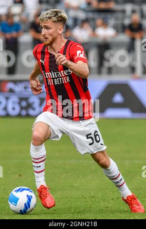 Stadio Alberto Picco, la Spezia, Italia, 25 settembre 2021, Alexis Saelemaekers (Milano) durante Spezia Calcio vs AC Milano - Calcio Italiana Serie A partita Foto Stock