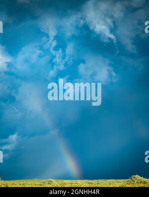 Paesaggio vibrante con arcobaleno durante il monsone al tramonto in Arizona Foto Stock