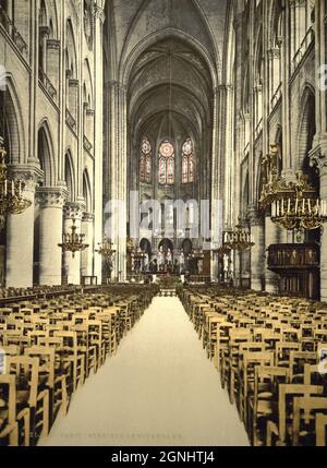 Interno della Cattedrale di Notre Dame a Parigi, Francia ca. 1890-1900 Foto Stock