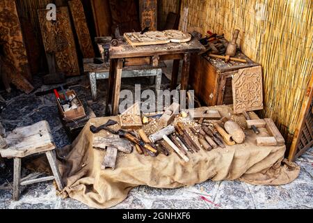 attrezzi storici dell'artigianato del legno in spagna Foto Stock