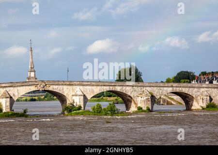 Blois è un comune e la città capitale del dipartimento Loir-et-Cher nel Centro-Val de Loire, Francia, situato sulle rive del basso fiume Loira betw Foto Stock