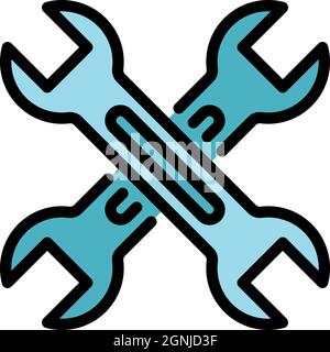 Icona chiave fissa barrata. Contorno incrociato icona vettore chiave fissa colore piatto isolato Illustrazione Vettoriale