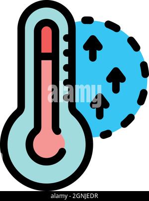 Icona aumento della temperatura. Contorno aumento di temperatura vettore icona colore piatto isolato Illustrazione Vettoriale