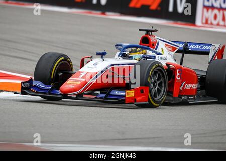 01 Shwartzman Robert (rus), Prema Racing, Dallara F2, in azione durante il 6° round del Campionato FIA di Formula 2 2021 dal 24 al 26 settembre 2021 sull'Autodrom Sochi, a Sochi, Russia - Foto Xavi Bonilla/DPPI Foto Stock