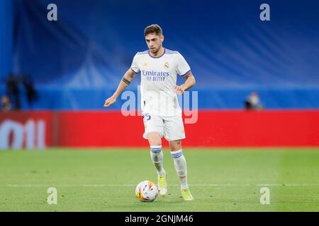 Fede Valverde (Real), 25 SETTEMBRE 2021 - Calcio / Calcio : la Liga Santander in spagnolo match tra Real Madrid CF 0-0 Villarreal CF all'Estadio Santiago Bernabeu di Madrid, Spagna. (Foto di Mutsu Kawamori/AFLO) Foto Stock