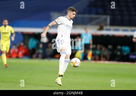 Fede Valverde (Real), 25 SETTEMBRE 2021 - Calcio / Calcio : la Liga Santander in spagnolo match tra Real Madrid CF 0-0 Villarreal CF all'Estadio Santiago Bernabeu di Madrid, Spagna. (Foto di Mutsu Kawamori/AFLO) Foto Stock