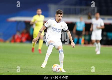 Fede Valverde (Real), 25 SETTEMBRE 2021 - Calcio / Calcio : la Liga Santander in spagnolo match tra Real Madrid CF 0-0 Villarreal CF all'Estadio Santiago Bernabeu di Madrid, Spagna. (Foto di Mutsu Kawamori/AFLO) Foto Stock