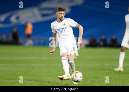 Fede Valverde (Real), 25 SETTEMBRE 2021 - Calcio / Calcio : la Liga Santander in spagnolo match tra Real Madrid CF 0-0 Villarreal CF all'Estadio Santiago Bernabeu di Madrid, Spagna. (Foto di Mutsu Kawamori/AFLO) Foto Stock