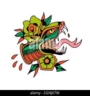 ILLUSTRAZIONE DEL SERPENTE DI FIORE PER TATUAGGIO, CARATTERE, ADESIVO, ILLUSTRAZIONE DELLA T-SHIRT Illustrazione Vettoriale