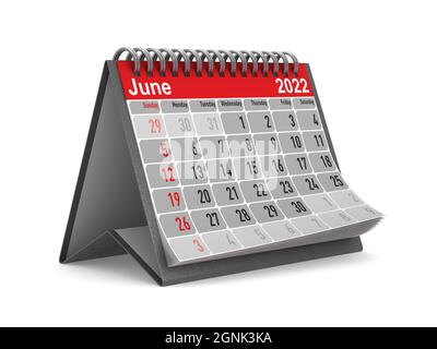 2022 anni. Calendario di giugno. Illustrazione 3D isolata Foto Stock