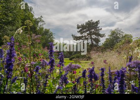 Bad Muskau an der polnischen Grenze, mit einem herrlichen Park und Schluss vom Fürst Pückler / confine con la Polonia, Fürst Pückler Parco con il castello Foto Stock