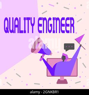 Testo che mostra Inspiration Quality Engineer. Concetto significa garantire la qualità complessiva di un prodotto fabbricato Lady all'interno Di Un disegno dello schermo del monitor Foto Stock