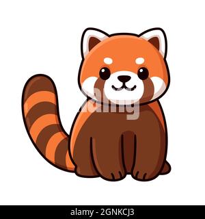 Carino disegno di un personaggio di panda rosso cartoon. Illustrazione grafica della clip vettoriale Kawaii. Illustrazione Vettoriale