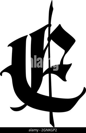 Lettera e in stile gotico. Vettore. Alfabeto. Il simbolo è isolato su uno  sfondo bianco. Calligrafia e lettere. Lettera latina medievale. Logo f  Immagine e Vettoriale - Alamy