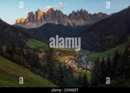 Ranui, Odle Group, Funes, Alto Adige, Dolomiti, Alto Adige, Italia Foto Stock