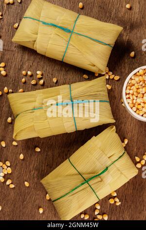 Pamonha, doce de milho tradicional do Brasil Foto Stock