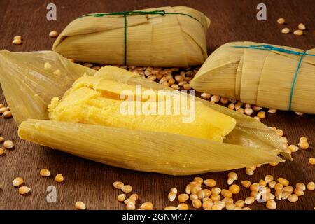 Pamonha, doce de milho tradicional do Brasil Foto Stock