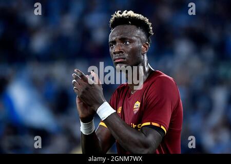 Roma, Italia. 26 settembre 2021. Tammy Abraham of AS Roma reagisce durante la serie Una partita di calcio tra le SS Lazio e COME Roma allo stadio Olimpico di Roma, 26 settembre 2021. Foto Andrea Staccioli/Insidefoto Credit: Ininsidefoto srl/Alamy Live News Foto Stock