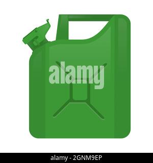 Jerry verde può isolato su sfondo bianco. Contenitore metallico del combustibile. Icona di jerrycan Illustrazione Vettoriale