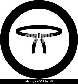 Cintura Oriental Combat sport girovita Abbigliamento di caccia karate judo icona in cerchio rotondo colore nero vettore illustrazione solido contorno semplice Illustrazione Vettoriale