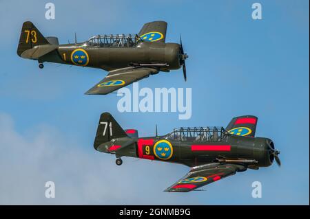 Gothenburg, Svezia - Agosto 29 2009: SK16 Harvard, se-FUD e se-FVU al Göteborg Aero Show. Foto Stock