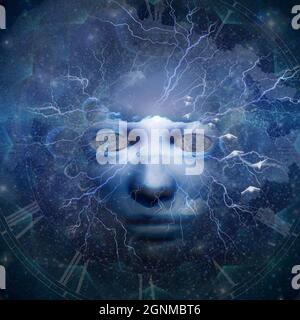 Davanti al volto dell'eternità. Rendering 3D Foto Stock