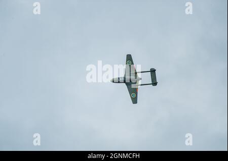 Gothenburg, Svezia - Agosto 29 2009: De Havilland Vampire J28 al Göteborg Aero Show. Foto Stock