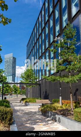 La Beetham Tower e il No.8 First Street Building da Medlock Street, Manchester, Regno Unito Foto Stock