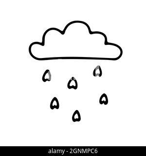 Doodle Valentines Day cloud. Simbolo d'amore disegnato a mano isolato su sfondo bianco. Stampa contorno kawaii. Carino biglietto d'auguri a forma di cuore per la pioggia. Romantico Illustrazione Vettoriale