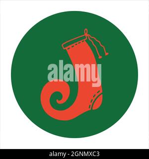 Decorazione a mano Natale Stocking appeso nuovo anno decorazioni per regali. Illustrazione vettoriale dei calzini rossi di Babbo Natale. Inverno tradizionale ed elegante Illustrazione Vettoriale