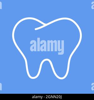 Icona del dente umano su sfondo blu, tratto di dente disegnato a mano, illustrazione del vettore dentale Illustrazione Vettoriale