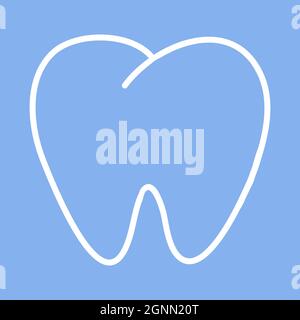 Dente bianco su sfondo blu, icona dentaria umana, illustrazione vettoriale Illustrazione Vettoriale