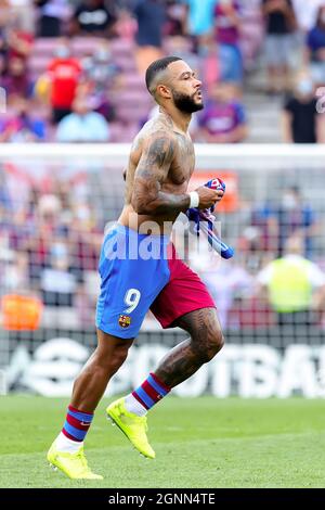 Barcellona, Spagna. 26 settembre 2021. Depay dopo la partita la Liga tra FC Barcelona e Levante UD allo stadio Camp Nou di Barcellona, Spagna. Credit: Christian Bertrand/Alamy Live News Foto Stock