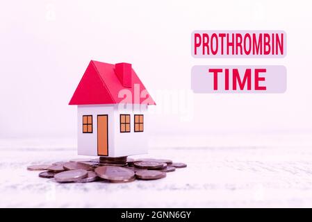 Visualizzazione concettuale del tempo di protrombina. Parola scritta su valutare la vostra capacità di formare adeguatamente coaguli di sangue allocando risparmio per acquistare nuova proprietà Foto Stock