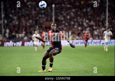 Genova, Italia. 25 Settembre 2021. Yayah Kallon Genova CFC durante la Serie A 2021/22 match tra Genova CFC e l'Hellas Verona FC al Ferraris Stadium il 25 settembre 2021 a Genova, Italia-Photo ReportterTorino Credit: Independent Photo Agency/Alamy Live News Foto Stock