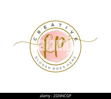 KP Monogramma di bellezza del logo femminile e design elegante del logo, logo di scrittura a mano della firma iniziale, matrimonio, moda, floreale e botanico con creativo Illustrazione Vettoriale