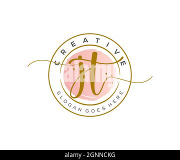 Monogramma di bellezza del logo JT Femminile e design elegante del logo, logo di scrittura a mano della firma iniziale, matrimonio, moda, floreale e botanico con creativo Illustrazione Vettoriale