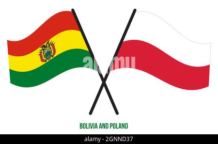 Bolivia e Polonia Bandiere incrociate e ondulate stile piatto. Proporzione ufficiale. Colori corretti. Illustrazione Vettoriale