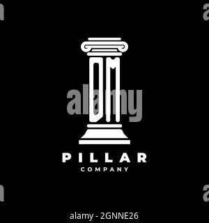 DM Monogram Logo Letter Pillars forma avvocato stile vettore, società studio legale isolato su sfondo nero Illustrazione Vettoriale