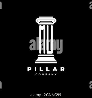 MU Monogram Logo lettera pilastri forma avvocato stile vettore, società studio legale isolato su sfondo nero Illustrazione Vettoriale