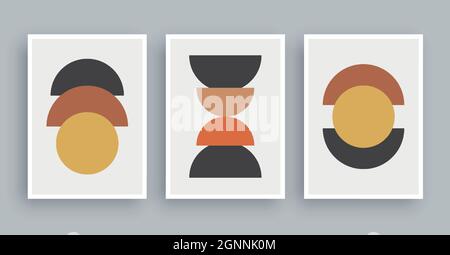 Pittura astratta di arte della parete con sfondo boho colori. Elementi geometrici minimalisti e linee disegnate a mano. Stile nordico di metà secolo. Illustrazione Vettoriale