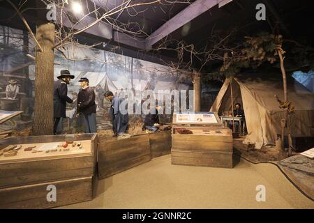 Un tipico campo dell'esercito dell'Unione. Al National Civil War Medicine Museum di Frederick, Maryland. Foto Stock