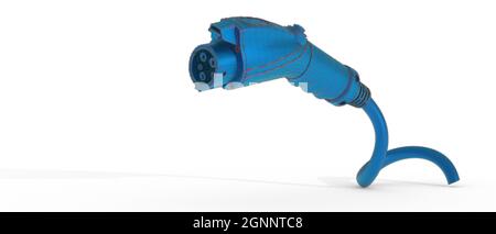 rendering 3d di una spina di una macchina di carica elettrica blu isolata su sfondo bianco Foto Stock