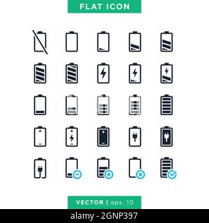 Set di icone per batteria modello di disegno di illustrazione del materiale vettoriale. Vettore eps 10. Illustrazione Vettoriale